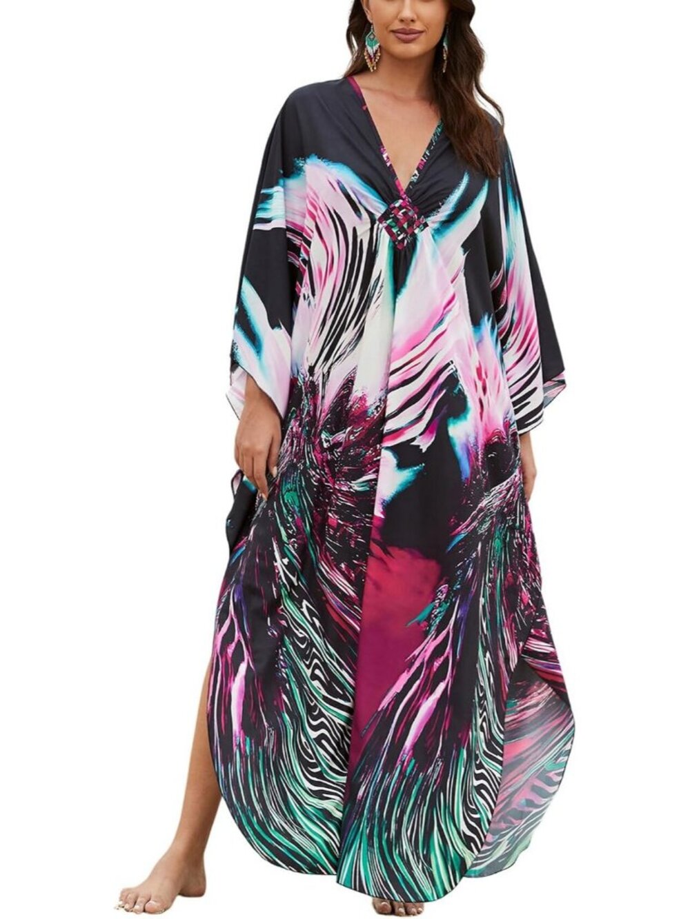 Women's Plus Size Kaftan Maxi Dress Batwing Sleeve Beach Cover Up-8759-color11